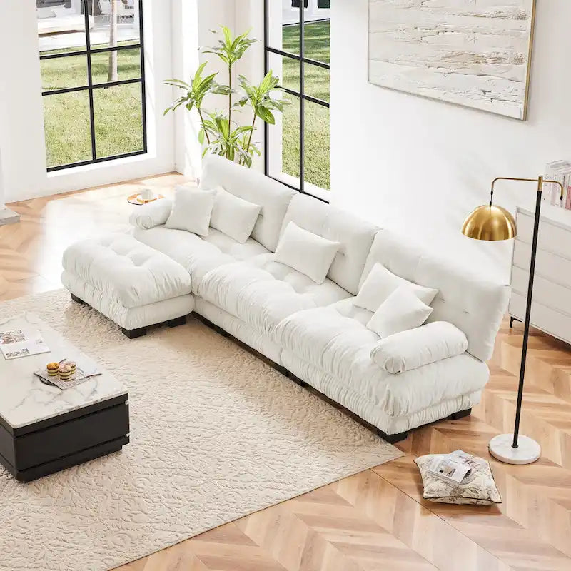 L-Shaped Indoor Sectional Sofa Cloud Couch with Ottoman