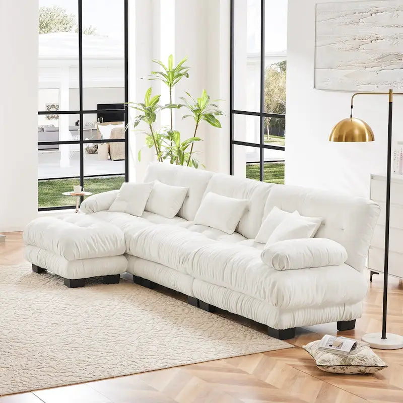 L-Shaped Indoor Sectional Sofa Cloud Couch with Ottoman
