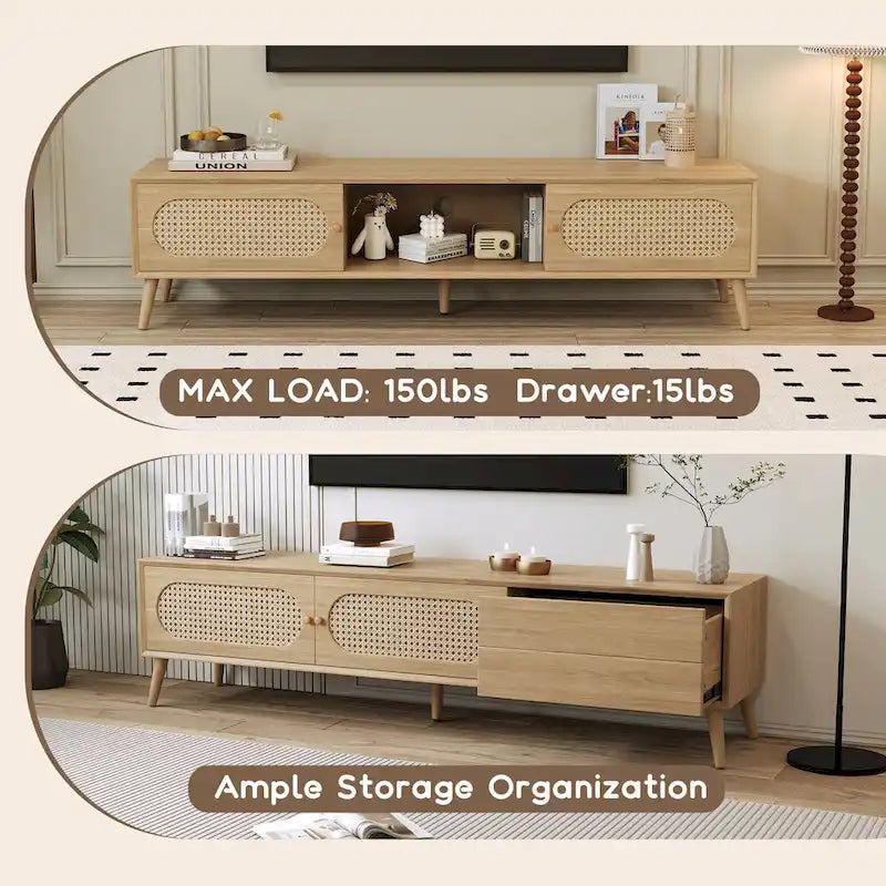 TV Stand for TVs up to 80 , Modern Media Console, Entertainment Center with Wood Legs, TV Cabinet for Living Room