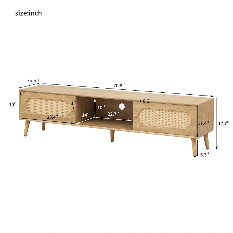 TV Stand for TVs up to 80 , Modern Media Console, Entertainment Center with Wood Legs, TV Cabinet for Living Room