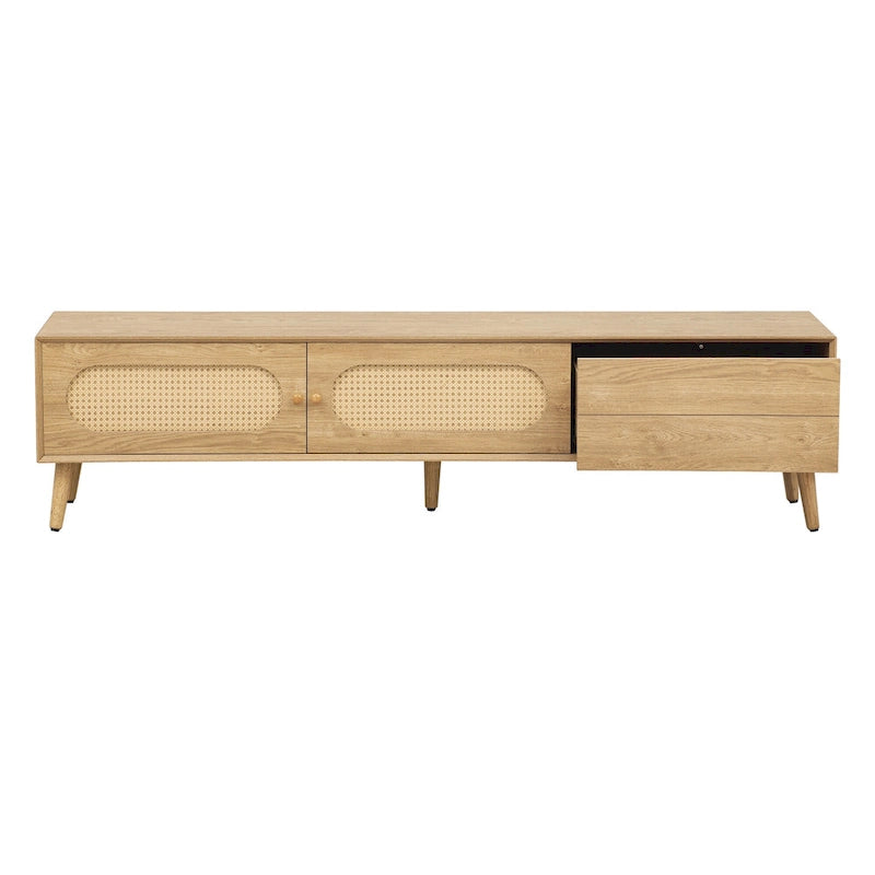 TV Stand for TVs up to 80 , Modern Media Console, Entertainment Center with Wood Legs, TV Cabinet for Living Room