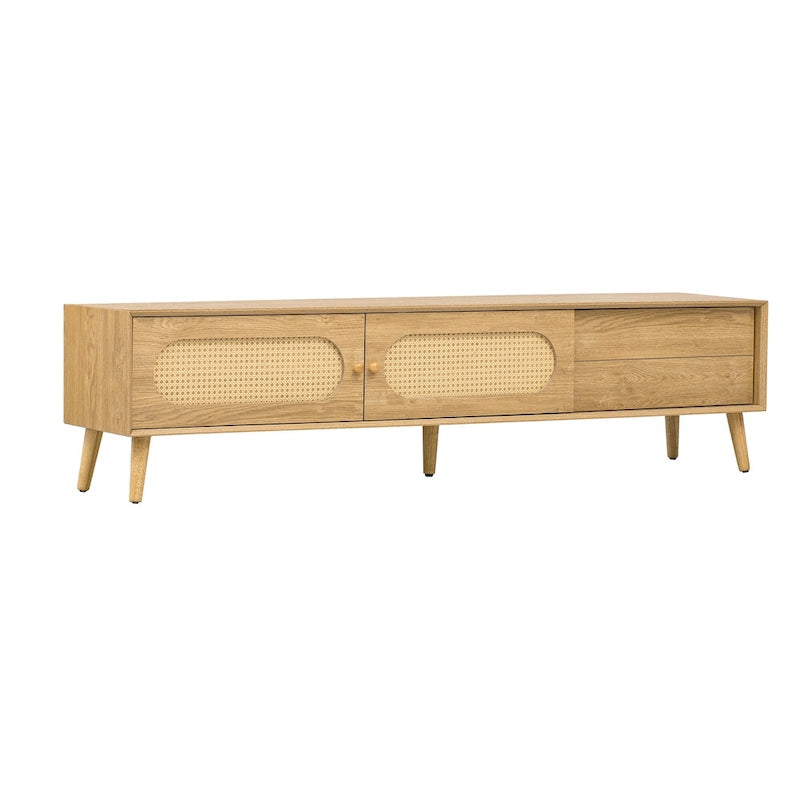 TV Stand for TVs up to 80 , Modern Media Console, Entertainment Center with Wood Legs, TV Cabinet for Living Room
