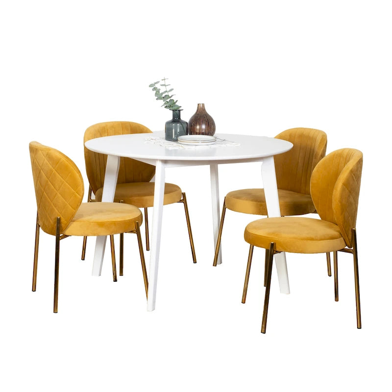Modern Dining Set with Round Table & Velvet Tufted Chairs