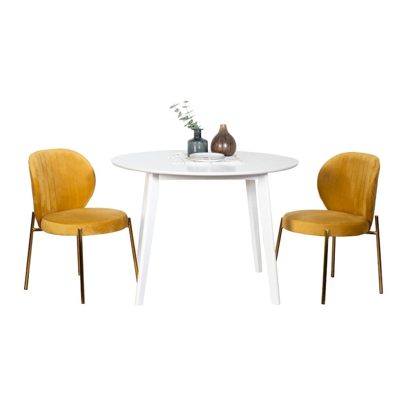 Modern Dining Set with Round Table & Velvet Tufted Chairs