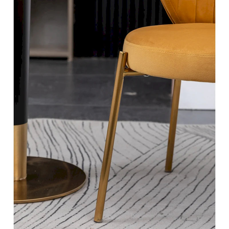 Modern Dining Set with Round Table & Velvet Tufted Chairs