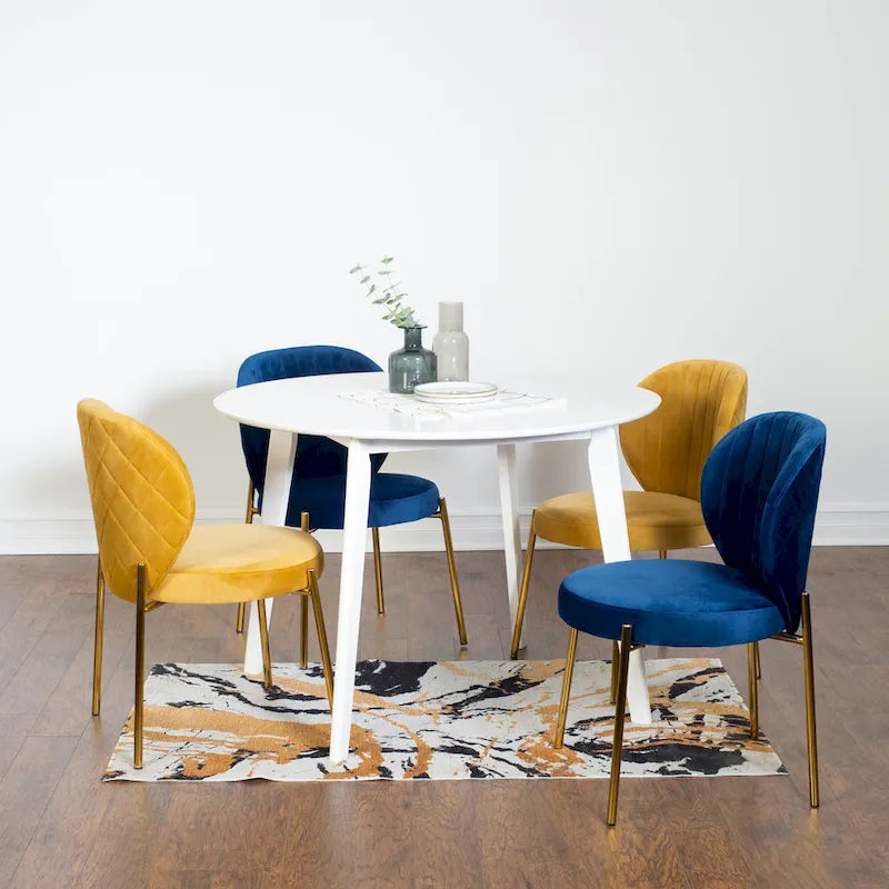 Modern Dining Set with Round Table & Velvet Tufted Chairs