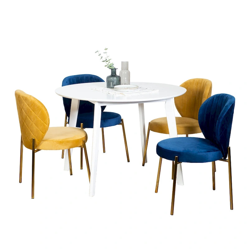 Modern Dining Set with Round Table & Velvet Tufted Chairs