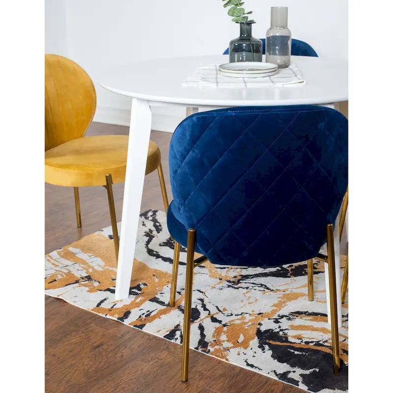Modern Dining Set with Round Table & Velvet Tufted Chairs