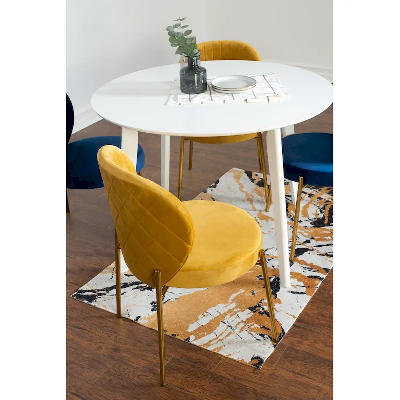 Modern Dining Set with Round Table & Velvet Tufted Chairs