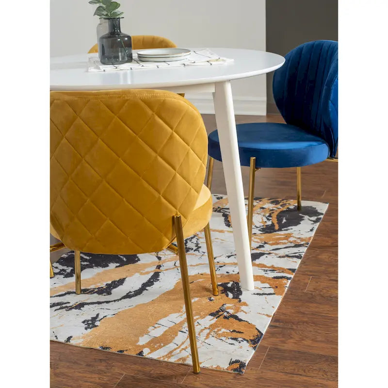 Modern Dining Set with Round Table & Velvet Tufted Chairs
