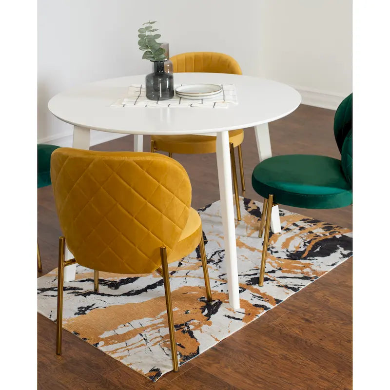 Modern Dining Set with Round Table & Velvet Tufted Chairs