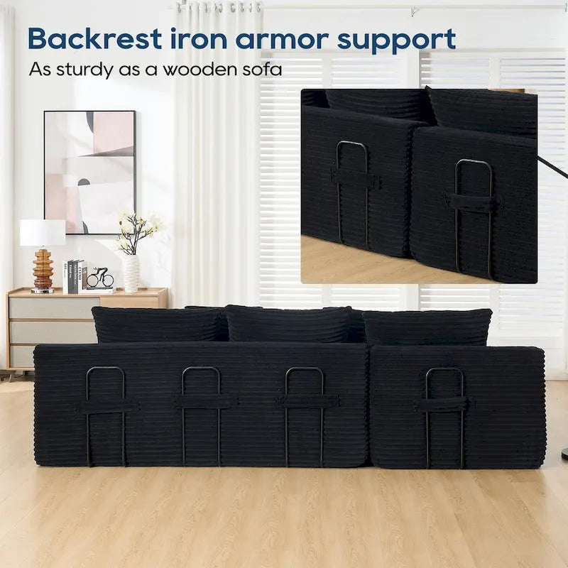 L-Shaped Light Corduroy Sectional Couch with Memory Foam, Steel Frame, and No Assembly Required, Convertible Sofa Bed