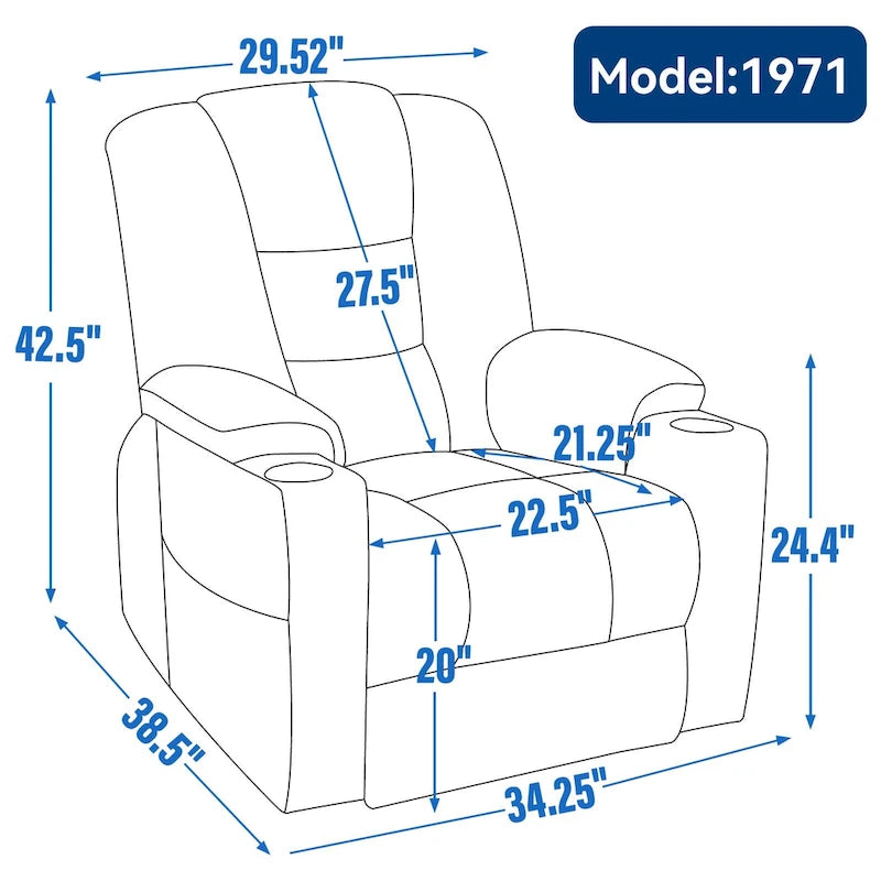 Grey Spacious Power Lift Recliner with Massage, Heat, Dual USB Ports, Type C Charging, and Cup Holders