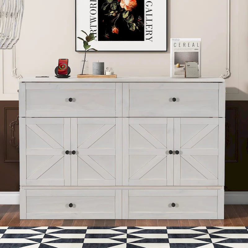 Queen Size Modern Murphy Bed with Versatile Storage Drawers & USB