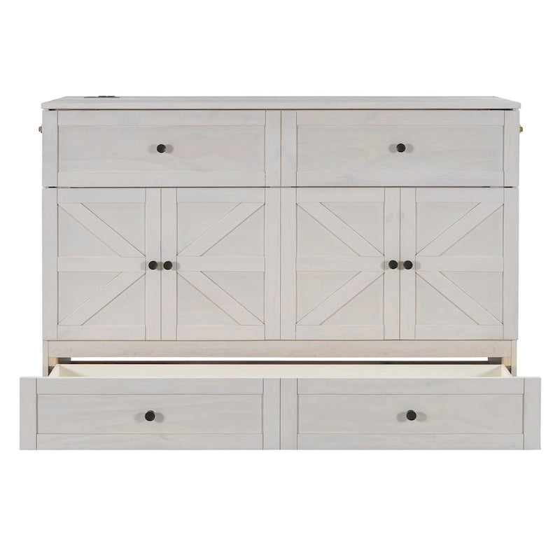 Queen Size Modern Murphy Bed with Versatile Storage Drawers & USB