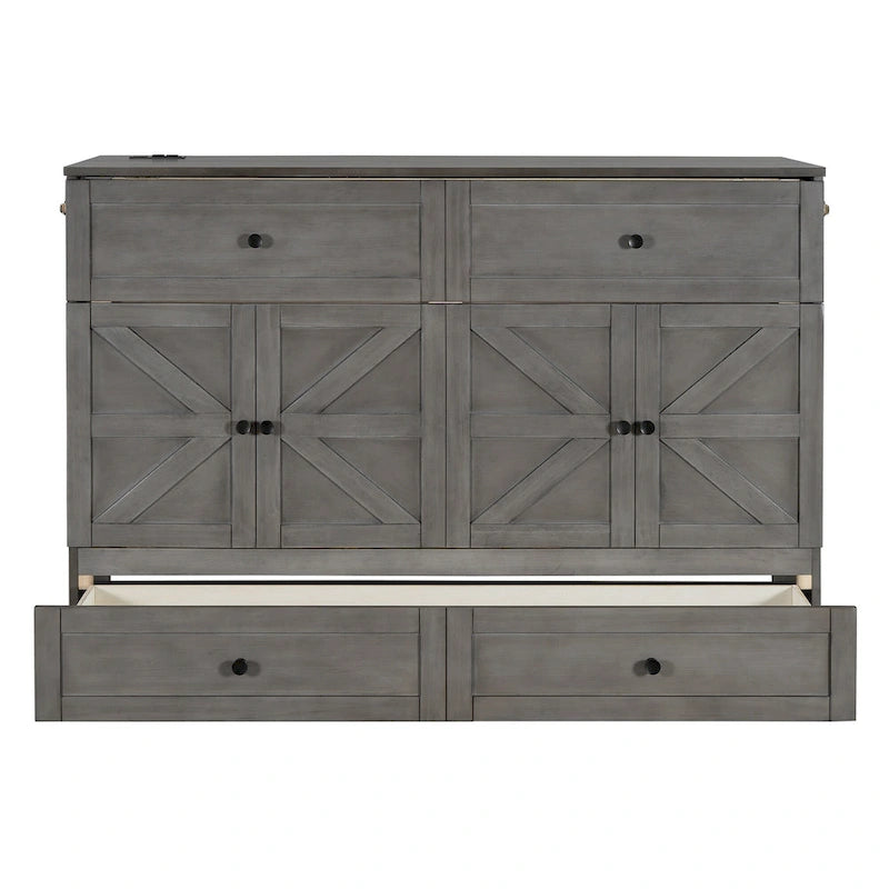 Queen Size Modern Murphy Bed with Versatile Storage Drawers & USB