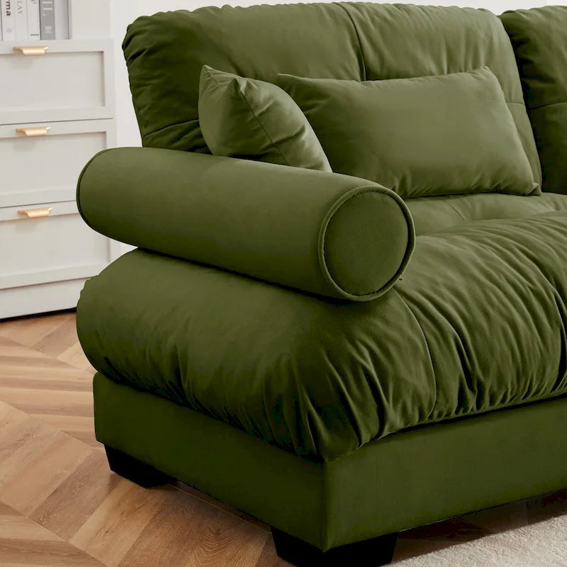 Velvet Fabric Loveseat Couch Modular Sectional Sofa with 2 Ottomans