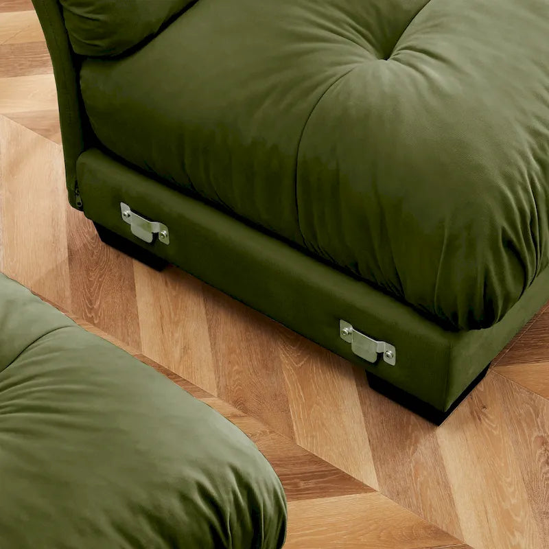 Velvet Fabric Loveseat Couch Modular Sectional Sofa with 2 Ottomans