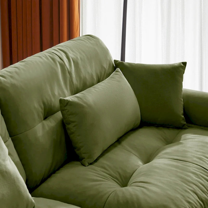 Velvet Fabric Loveseat Couch Modular Sectional Sofa with 2 Ottomans