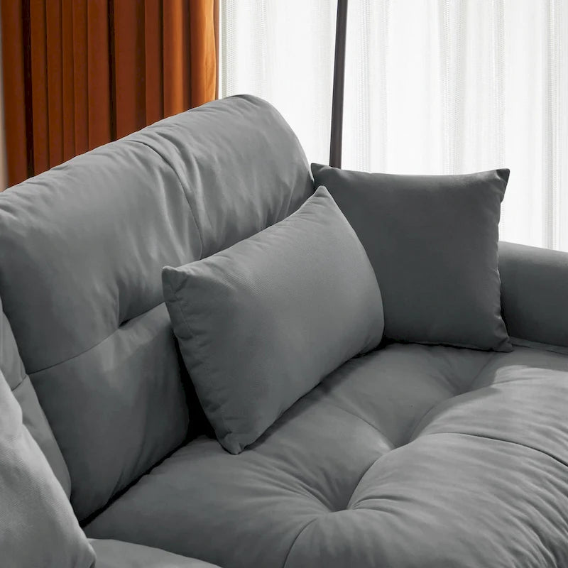Velvet Fabric Loveseat Couch Modular Sectional Sofa with 2 Ottomans