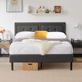 VECELO Bed Frame with Adjustable Headboard, Upholstered Button Tufted Platform Bedframe with Wood Slats Support