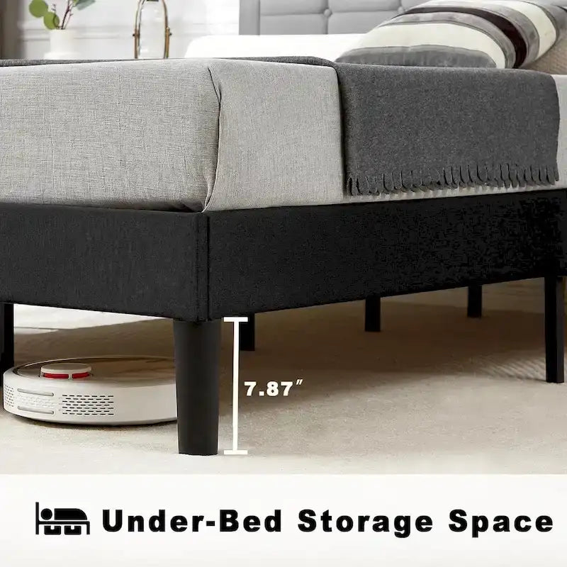 VECELO Bed Frame with Adjustable Headboard, Upholstered Button Tufted Platform Bedframe with Wood Slats Support