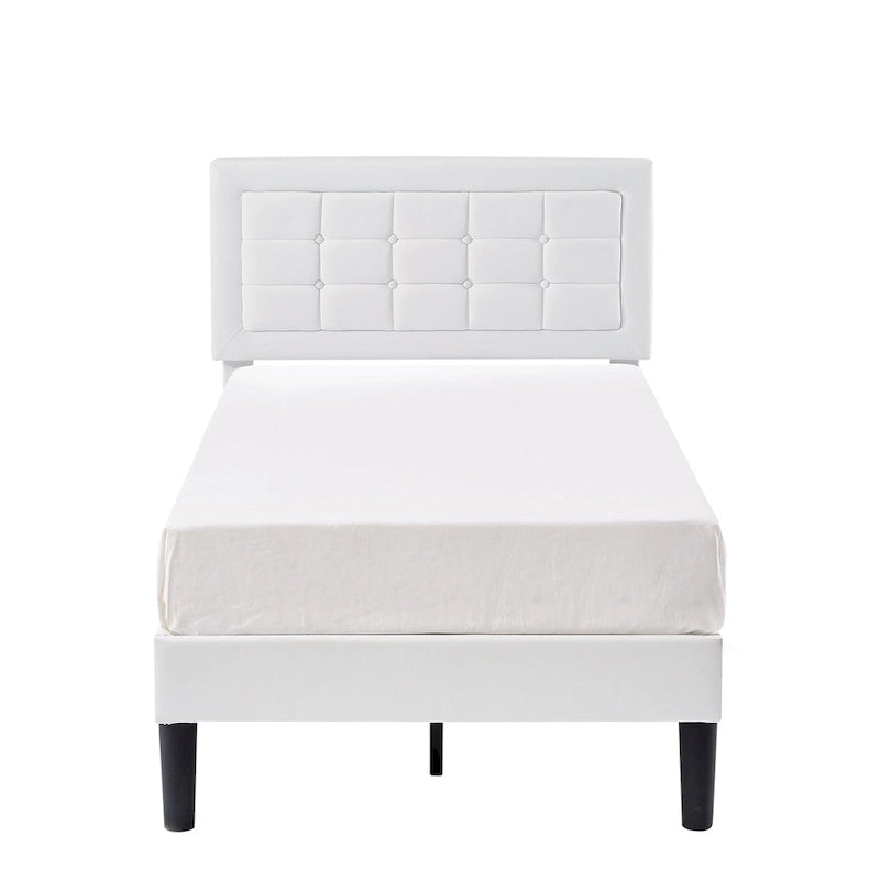 VECELO Bed Frame with Adjustable Headboard, Upholstered Button Tufted Platform Bedframe with Wood Slats Support