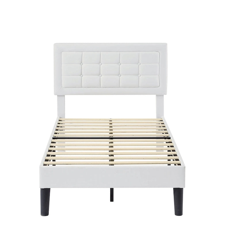VECELO Bed Frame with Adjustable Headboard, Upholstered Button Tufted Platform Bedframe with Wood Slats Support