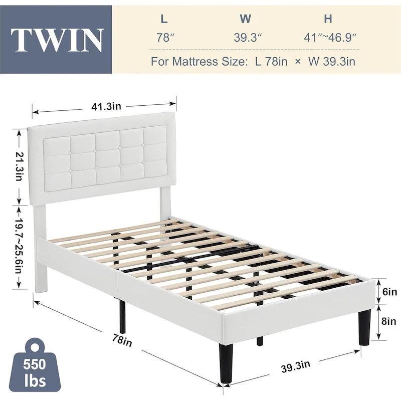 VECELO Bed Frame with Adjustable Headboard, Upholstered Button Tufted Platform Bedframe with Wood Slats Support