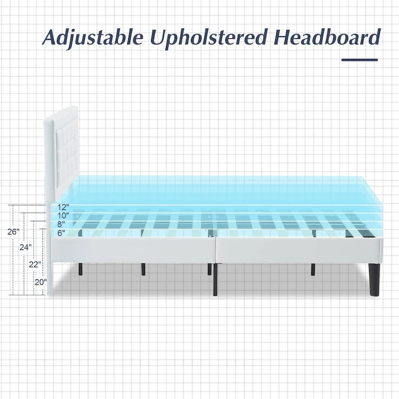 VECELO Bed Frame with Adjustable Headboard, Upholstered Button Tufted Platform Bedframe with Wood Slats Support