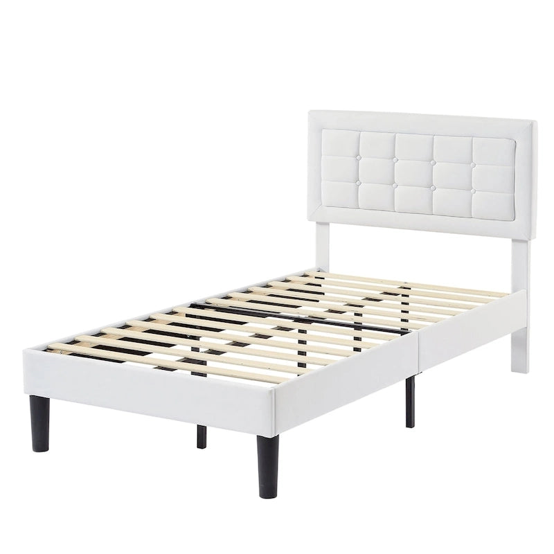 VECELO Bed Frame with Adjustable Headboard, Upholstered Button Tufted Platform Bedframe with Wood Slats Support