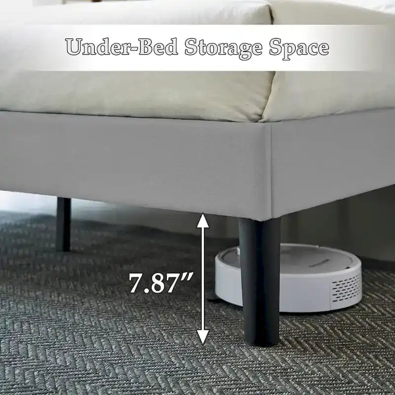 VECELO Bed Frame with Adjustable Headboard, Upholstered Button Tufted Platform Bedframe with Wood Slats Support