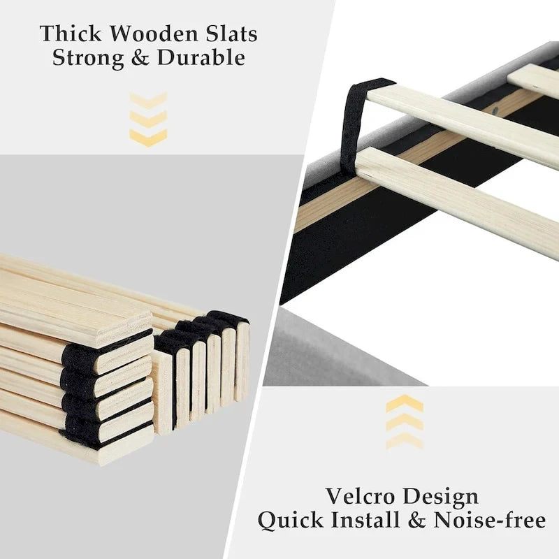 VECELO Bed Frame with Adjustable Headboard, Upholstered Button Tufted Platform Bedframe with Wood Slats Support