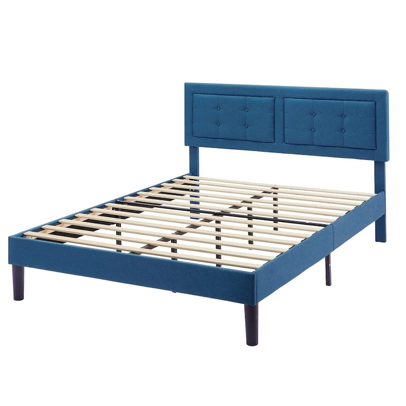 VECELO Bed Frame with Adjustable Headboard, Upholstered Button Tufted Platform Bedframe with Wood Slats Support