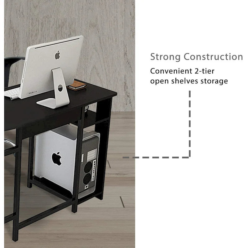 Modern L-Shaped Gaming PC Desk with Wood and Black Frame for Home Office Study