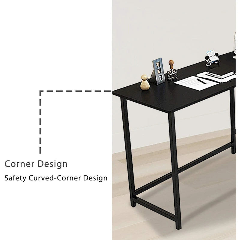 Modern L-Shaped Gaming PC Desk with Wood and Black Frame for Home Office Study