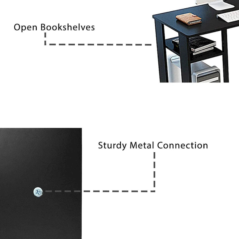 Modern L-Shaped Gaming PC Desk with Wood and Black Frame for Home Office Study