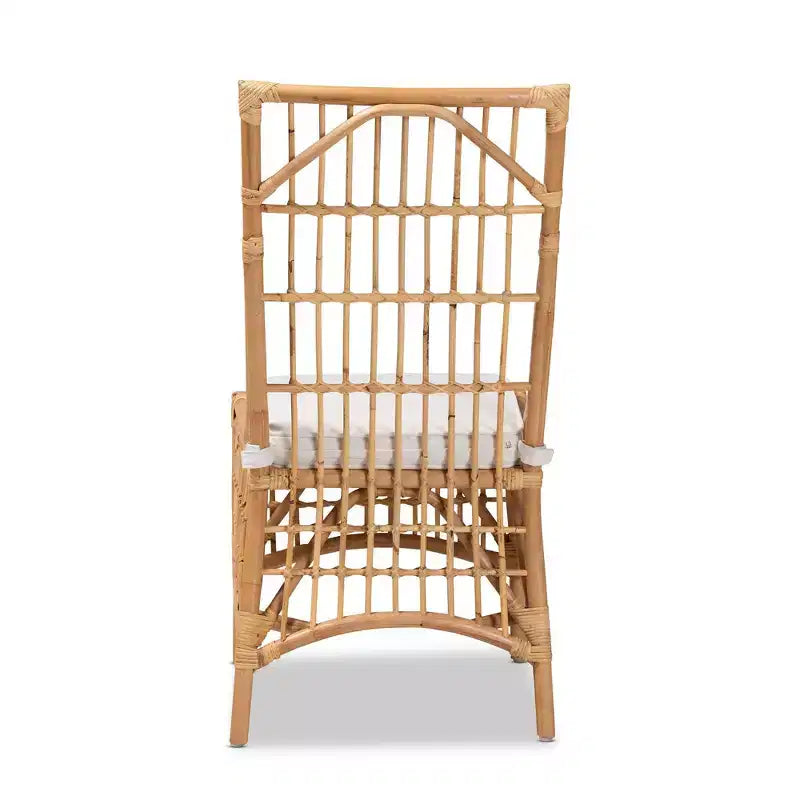 Chaise de salle à manger Rose en tissu et rotin blanc/naturel : Mélange coton-polyester, style bohème, aucun assemblage requis