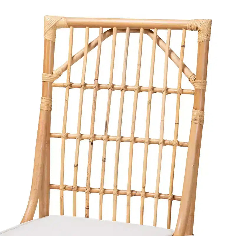Chaise de salle à manger Rose en tissu et rotin blanc/naturel : Mélange coton-polyester, style bohème, aucun assemblage requis