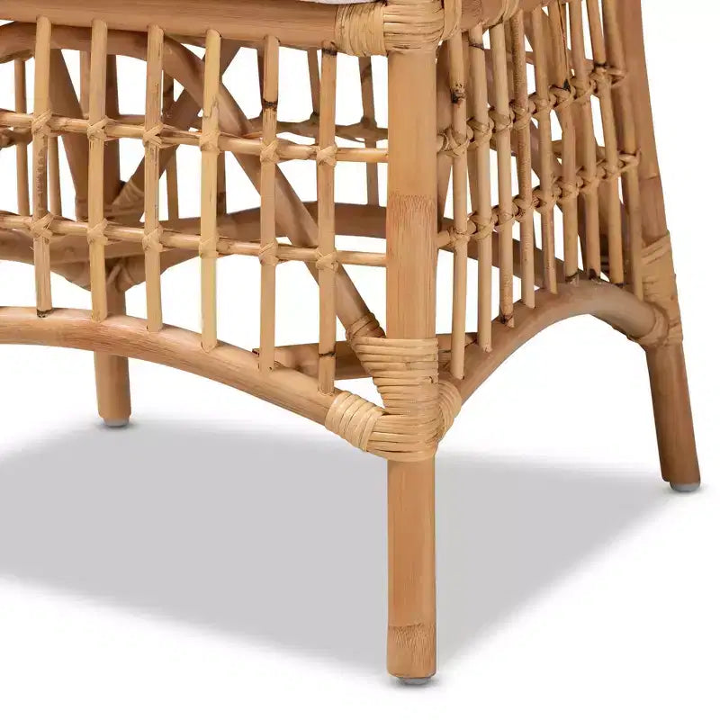 Chaise de salle à manger Rose en tissu et rotin blanc/naturel : Mélange coton-polyester, style bohème, aucun assemblage requis