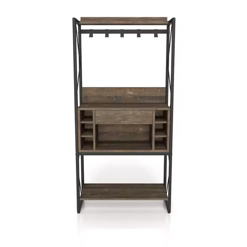 Étagère de boulanger rustique chêne recyclé style industriel, 3 étagères fixes, cadre en métal, 170 cm H