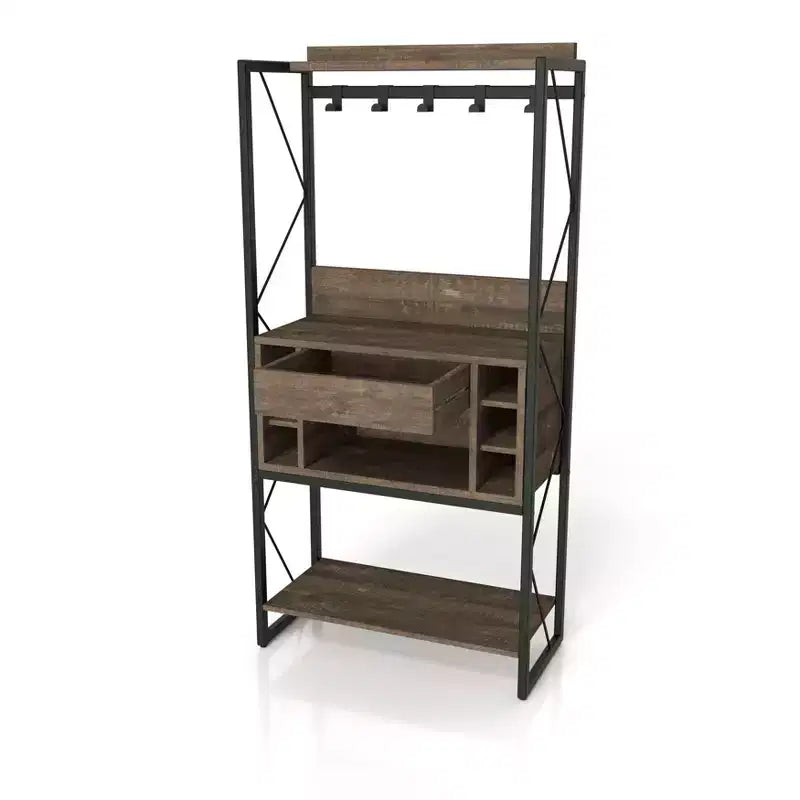 Étagère de boulanger rustique chêne recyclé style industriel, 3 étagères fixes, cadre en métal, 170 cm H