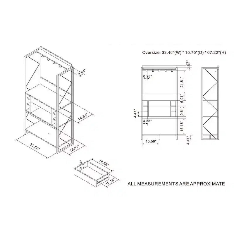 Étagère de boulanger rustique chêne recyclé style industriel, 3 étagères fixes, cadre en métal, 170 cm H