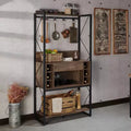 Étagère de boulanger rustique chêne recyclé style industriel, 3 étagères fixes, cadre en métal, 170 cm H