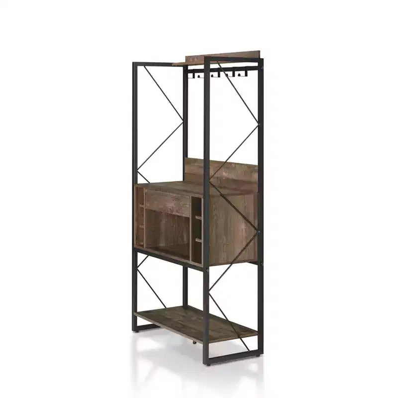 Étagère de boulanger rustique chêne recyclé style industriel, 3 étagères fixes, cadre en métal, 170 cm H