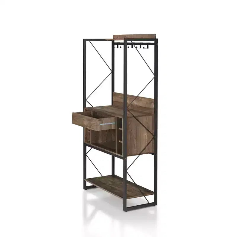 Étagère de boulanger rustique chêne recyclé style industriel, 3 étagères fixes, cadre en métal, 170 cm H