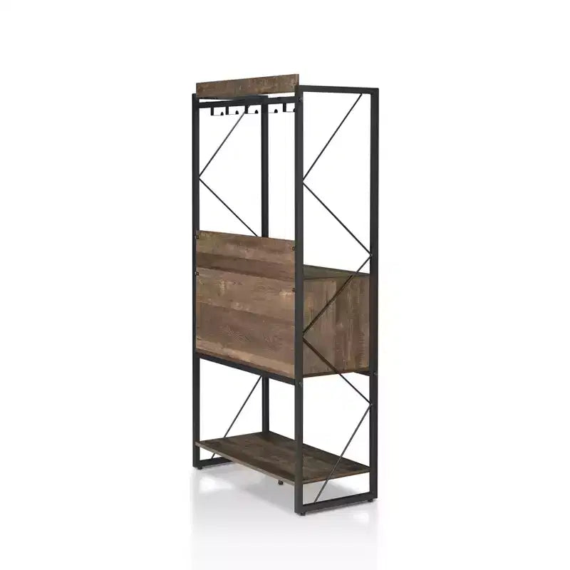 Étagère de boulanger rustique chêne recyclé style industriel, 3 étagères fixes, cadre en métal, 170 cm H