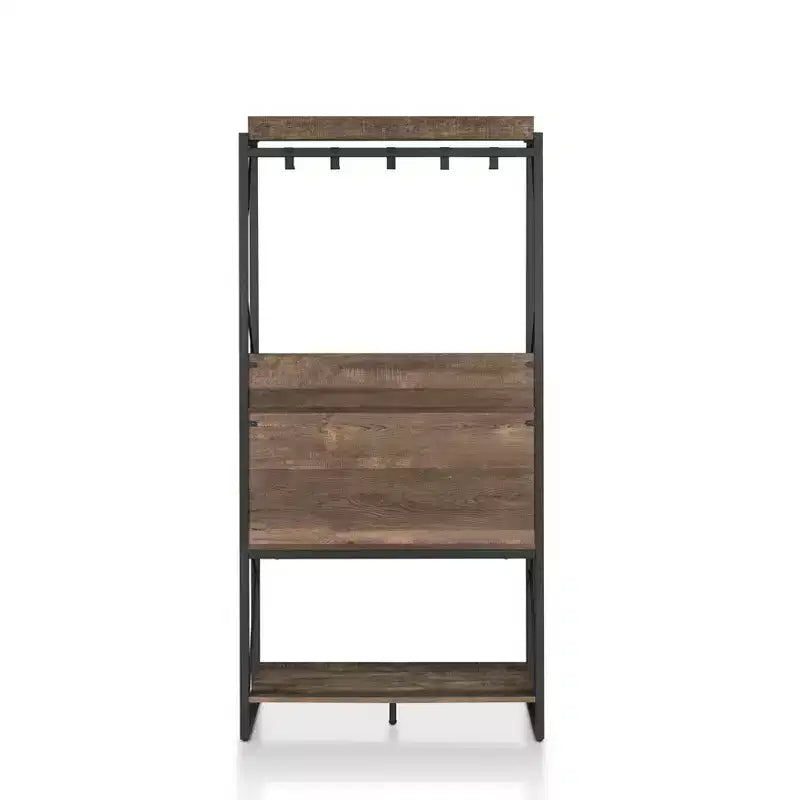 Étagère de boulanger rustique chêne recyclé style industriel, 3 étagères fixes, cadre en métal, 170 cm H