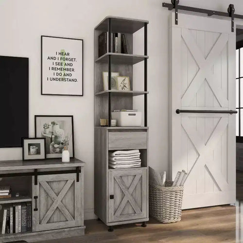 Bibliothèque multi-rangements Clander 72,3" : Structure en fer, meuble avec porte coulissante type "grange" - HOMES: Inside + Out