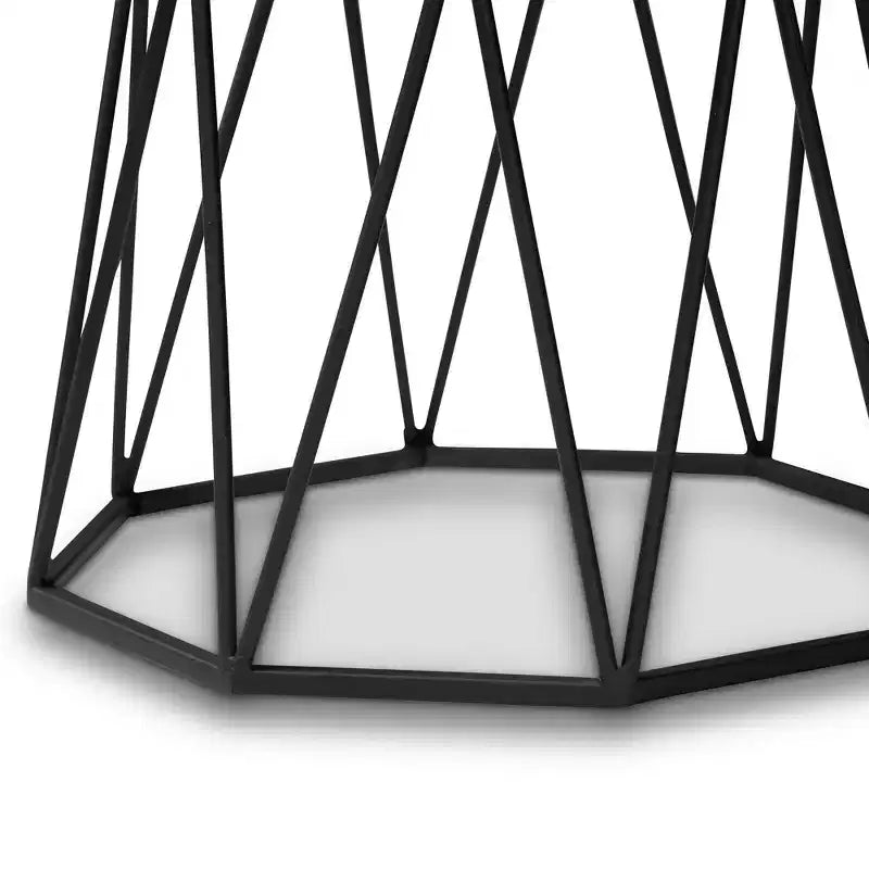 Table d'appoint rectangulaire noire en métal avec plateau en marbre pour le salon, aucun assemblage requis